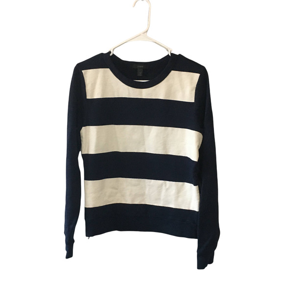 J. Crew Women's Painted Striped Blue and White Sweatshirt Size Small B7180 - Picture 2 of 10
